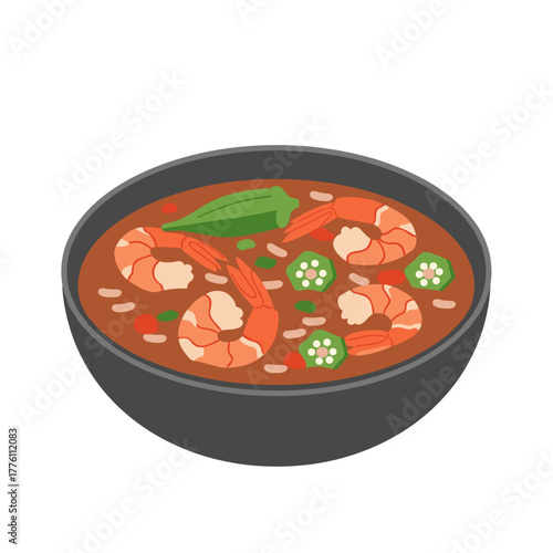 Colorful Bowl of Shrimp and Okra Gumbo with Rice