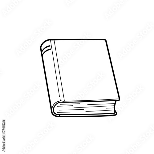 Closed book illustration with bold black outlines, showing spine and page edges