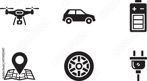 Set of icons for transportation and technology drone quadcopter