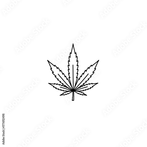 Simple Black Outline of Cannabis Leaf with Detailed Serrated Edges