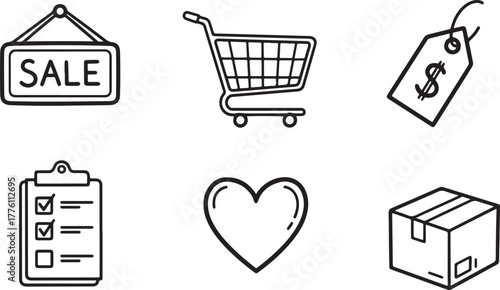 Shopping Icons Sale Cart Tag Checklist Heart Box discount bargain