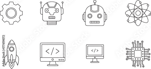Technology and Science Icons Outline robot android