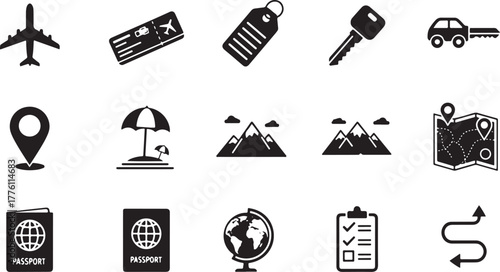 Travel Icons Airplane Ticket Passport Globe vector illustration