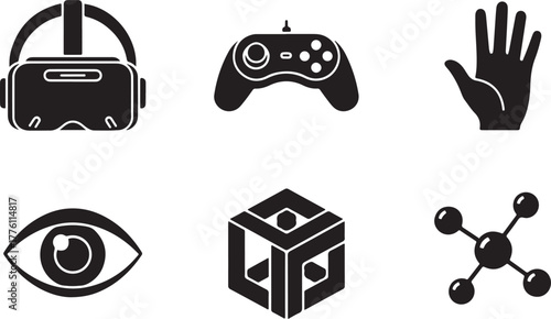 Virtual Reality and Technology Icons Set VR headset game controller