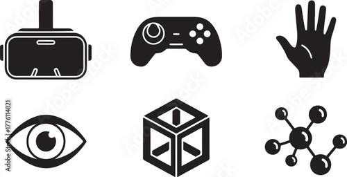 Virtual Reality Technology Icons Set Black Silhouette Keywords: VR, virtual reality, headset