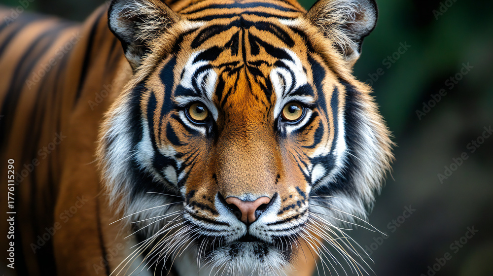 Fototapeta premium Intense Gaze of a Majestic Bengal Tiger Captures the Wild Essence