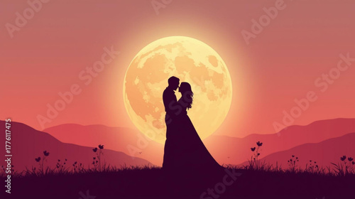 silhouette of a couple against sunset in the mountains