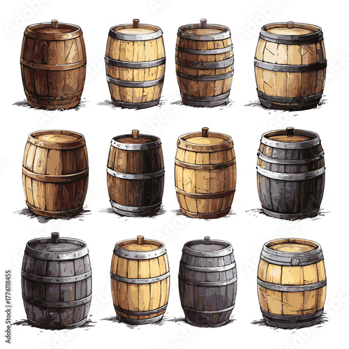 wine barrels vector   , vector style simple color