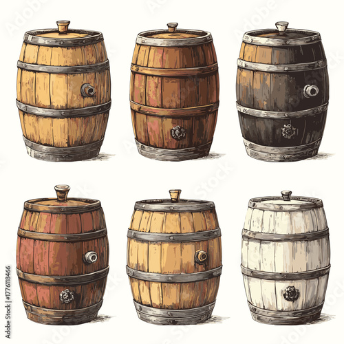 wine barrels vector   , vector style simple color