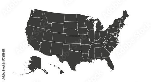 Detailed map of the United States of America showing all states in a simple, flat, and clean style.