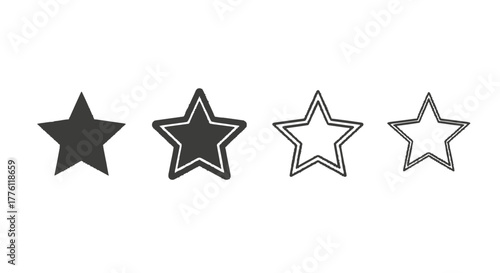 Four star rating system showing progress from solid to outline shapes on a white field.