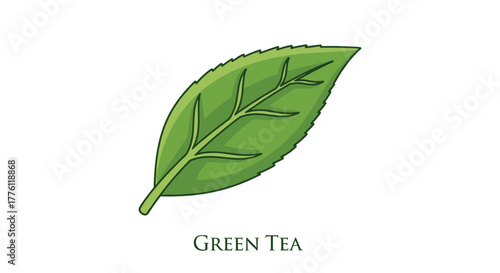 Vibrant green tea leaf illustration symbolizing freshness health and natural goodness for beverage and wellness brands, Generative AI.
