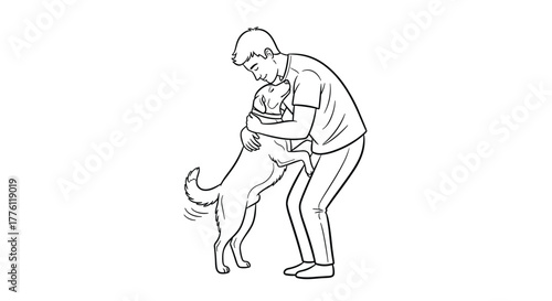 Joyful man embraces excited dog capturing the pure happiness and unconditional love of pet companionship in a heartwarming embrace, Generative AI.