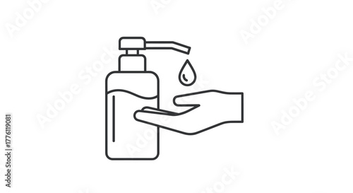 Essential hygiene action a drop of sanitizer falling onto an open palm from a dispenser promoting clean hands and wellness, Generative AI.