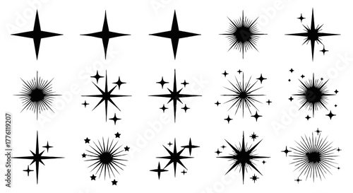 Collection of starburst shapes and glowing light effects in a variety of styles.
