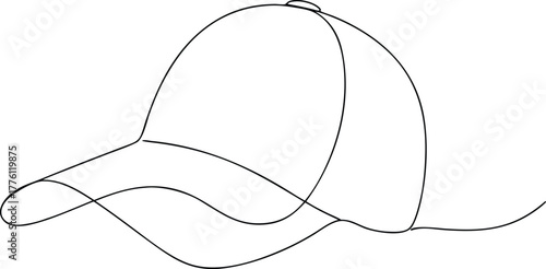 Black outline baseball cap on white background headwear