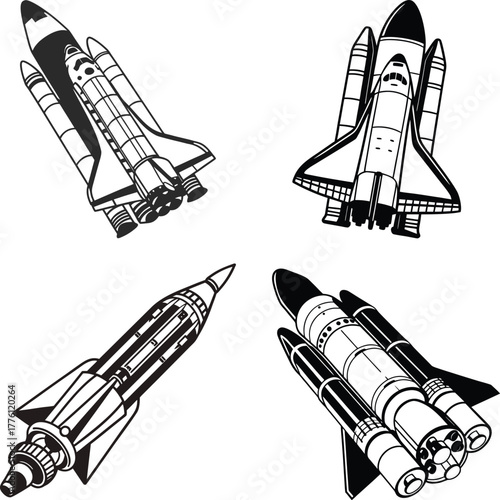 Space Rocket Silhouette Side View Vector Illustration  
