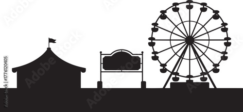 Carnival Silhouette Tent Ferris Wheel Signboard Theme Park Fairground Amusement Park Icon Logo