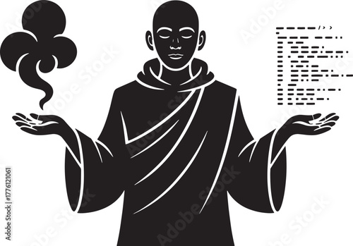Meditating man silhouette vector illustration calmness concentration spiritual design