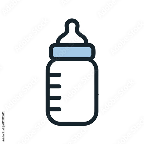 Baby bottle icon in light blue minimalist style with measurement marks perfect for infant care maternity or childcare business logo design