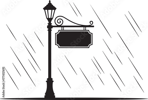 Rainy street lamp sign vector art town city street light signage signboard weather
