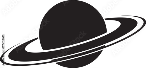 Saturn Planet Silhouette Orbiting Rings Planetary System Space Exploration Icon Design