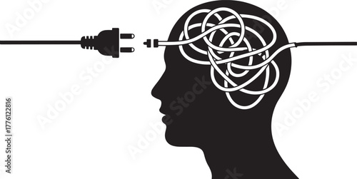 Tangled Cord Connection to Head Idea Concept Disorganized Mind Vector Graphic