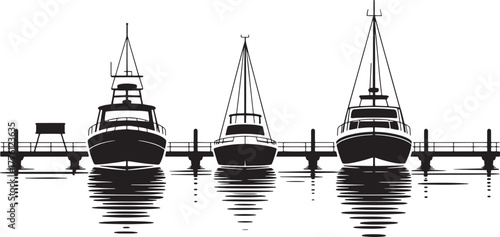 Yachts and Boats Parked at Pier Silhouette Water Reflection Marine Lifestyle Leisure