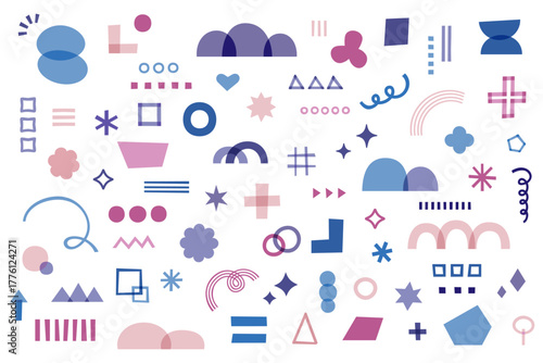 落書き　イラスト　装飾　ベクター　素材　セット 　明るい　ポップ　飾り　アクセント　背景　複数　冬色