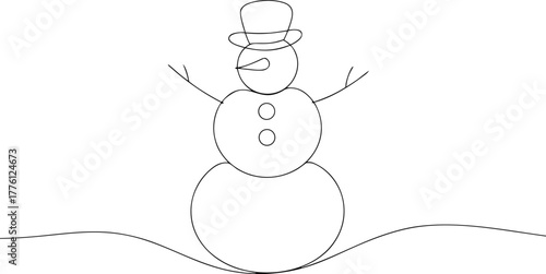Simple line art snowman with top hat and carrot nose