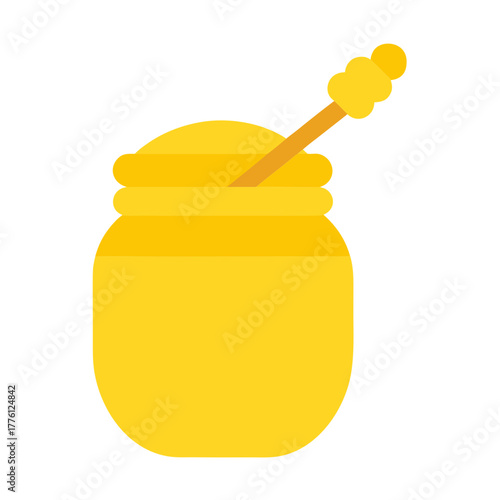 Sweet golden honey jar with dipper ready