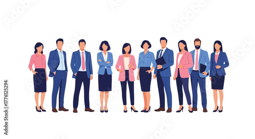 Diverse group of business professionals standing together in a row.