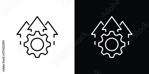gear growth icon. thin line design representing progress, productivity boost, innovation, technical advancement, and system efficiency improvement. vector illustration