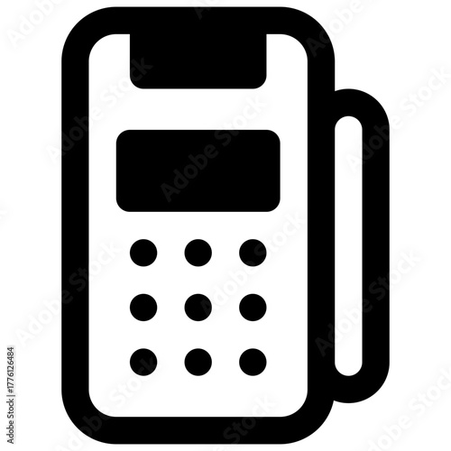 Credit card terminal. Outlined stroke vector icon with black-filled details.