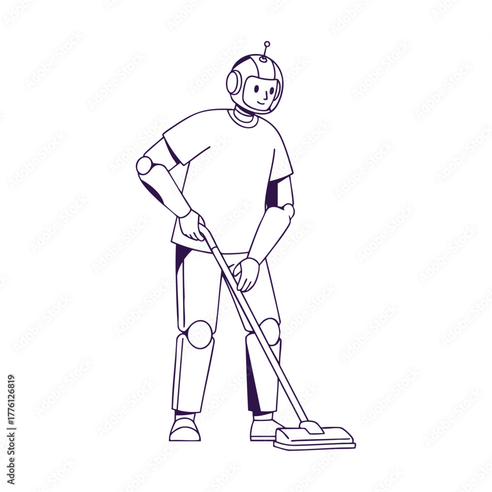 Fototapeta premium Robot Vacuuming Floor – Futuristic Housework Outline
