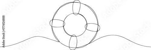 Single line drawing of a life preserver ring on waves