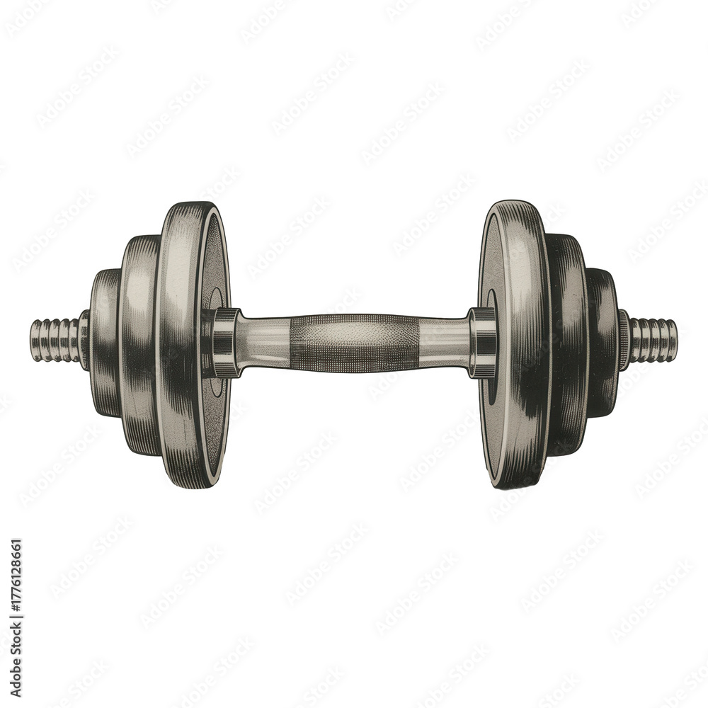 Naklejka premium Detailed Black and White Vintage Dumbbell Illustration