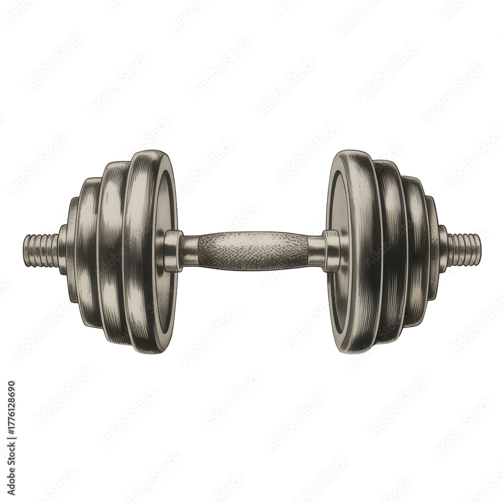 Fototapeta premium Detailed Black and White Vintage Dumbbell Illustration