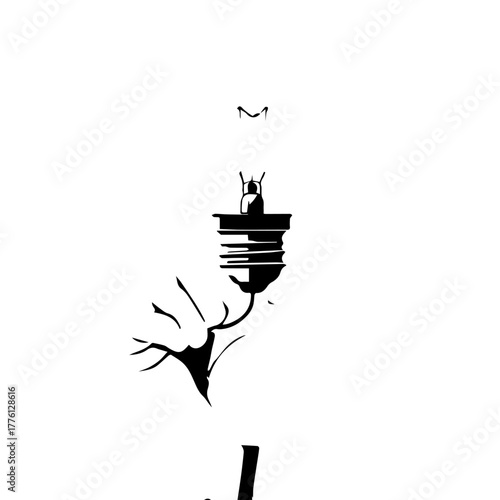 Stylized silhouette of a light bulb with a human figure inside