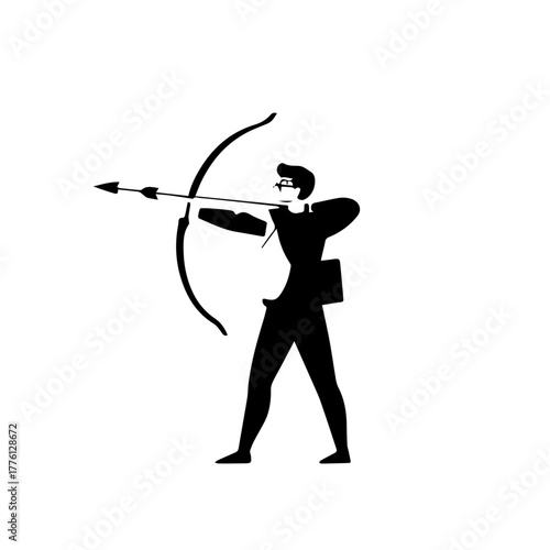 Stylized Silhouette of Archer Aiming Bow and Arrow with Precision