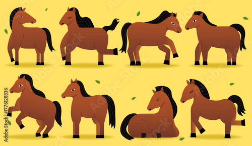 Celebration of horses in playful and cheerful design. Vector illustration