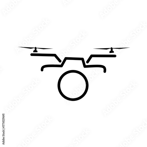 Outline icon of a drone carrying a large camera, symbolizing aerial photography, video, and cinematic production. Represents modern media and surveillance.