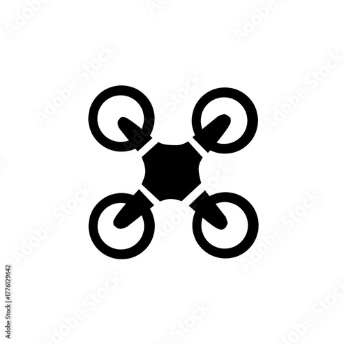Minimalist top-down icon of a quadcopter drone, representing aerial technology, photography, and surveillance. Ideal for tech, delivery, and mapping services.