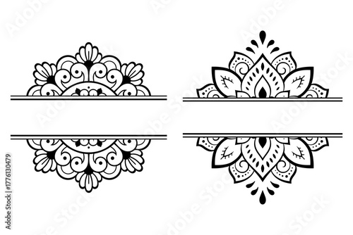 Set of frame in eastern tradition. Stylized with henna tattoos decorative pattern for decorating covers for book, notebook, casket, magazine, postcard and folder. Flower border in mehndi style.
