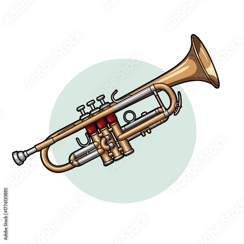 Trumpet illustration in a minimalist style with a circular background  