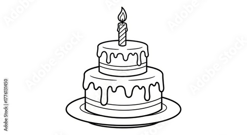 Birthday Cake Coloring Page, Fun Printable Outline for Kids’ Art and Preschool Learning Activity