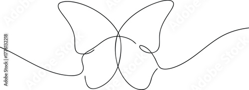 Single line drawing of a butterfly with wings spread