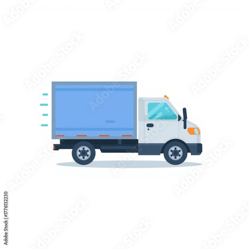 White and Blue Fast Moving Cargo Truck Vector Illustration