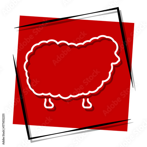 lamb, red banner in a frame. Vector illustration on a white background.