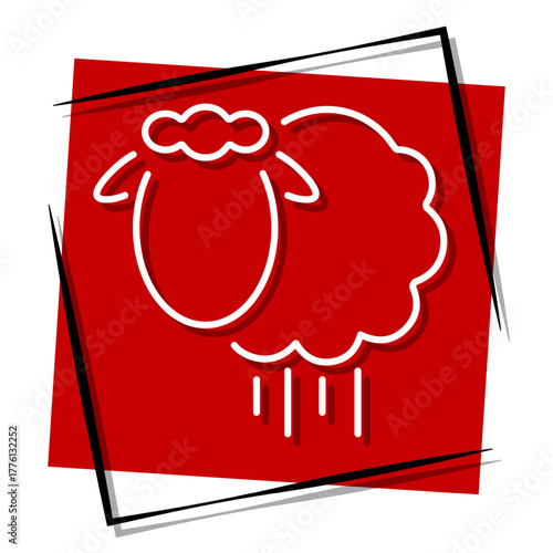 lamb, red banner in a frame. Vector illustration on a white background.